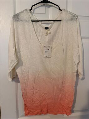 Free People White to Coral Ombre V-Neck Top